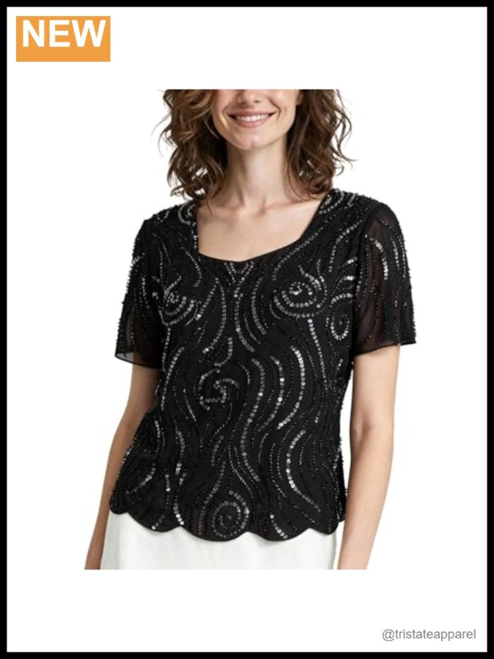 Sequin Tunic Top Boat Neck Sparkly Beaded Party Blouse